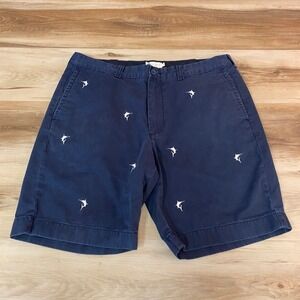 J.Crew Shorts Mens 36 Embroidered Marlin Chino Preppy Casual Blue Cotton Size 36